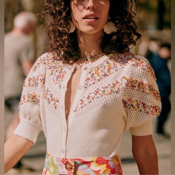 Sezane Sweaters - Sezane Cream Cardigan with Multicolor Confetti Detail